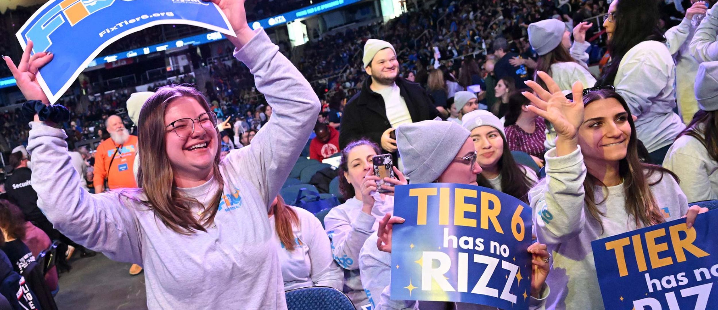 Union members from NYSUT and other public-sector unions filled MVP Arena in Albany, standing together to demand meaningful Tier 6 reforms and retirement equity for New York’s public workers. Photo Credit: El-Wise Noisette.